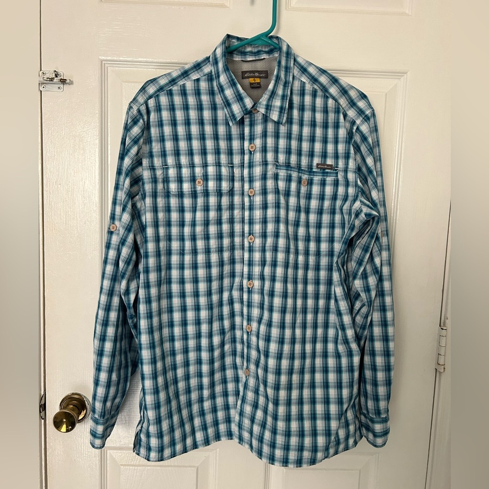 Eddie Bauer Men's Blue Checkered Button-Down Shirt